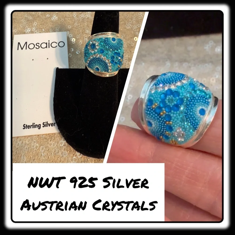 Sterling Silver Blue Crystal Dome Ring - Picture 1 of 9